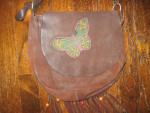 Vintage 1970's Leather Wood Bead Fringed Hippie Purse