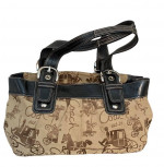 Coach Signature Tan/Black Horse Carriage Shoulder Handbag/Purse