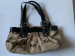 Coach Signature Tan/Black Horse Carriage Shoulder Handbag/Purse