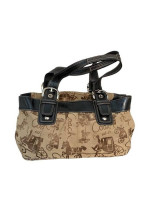 Coach Signature Tan/Black Horse Carriage Shoulder Handbag/Purse
