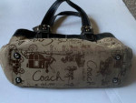 Coach Signature Tan/Black Horse Carriage Shoulder Handbag/Purse
