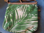 Purse--fabric crossbody green/cream, tan straps. Like new