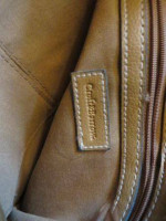 Purse--fabric crossbody green/cream, tan straps. Like new