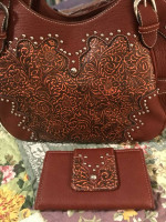 Rusty Brown Faux Leather Handbag & Wallet