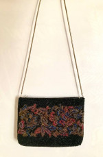 🎁🌹VTG Evening Crossbody Black Floral Beaded Hand Made Purse