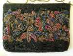 🎁🌹VTG Evening Crossbody Black Floral Beaded Hand Made Purse