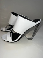 Balmain  women’s LORY LOGO CLEAR HEEL SLIDE SANDAL IN WHITE size 37.5