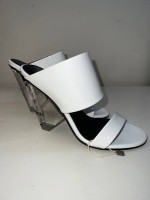 Balmain  women’s LORY LOGO CLEAR HEEL SLIDE SANDAL IN WHITE size 37.5