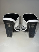Balmain  women’s LORY LOGO CLEAR HEEL SLIDE SANDAL IN WHITE size 37.5