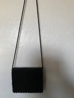 Beaded 7" x 5" Black Crossbody Shoulder Purse or Evening Bag