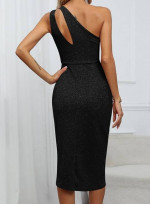 One Shoulder Cocktail Dress for Women(BLACK 2XL)
