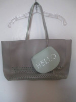 Large Gray Tote Purse Shoulder Bag with Separate Zippered Pouch