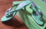 Lilly Pulitzer Leather Thong Sandals Lime Green & Pink Flower - 7 M
