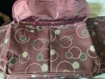DARK BROWN CIRCULAR PATTERNED TOTE SATCHEL BAG WITH FRONT POCKET