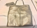 Cole Haan Tote Handbag + Wallet Set Silver Metallic Leather Preowned