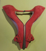 NEW KATE SPADE Red Suede Heels Pumps Pointed Toe Bow ITALY - Size 7 B