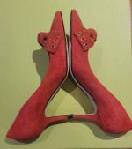 NEW KATE SPADE Red Suede Heels Pumps Pointed Toe Bow ITALY - Size 7 B