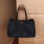 FURLA LIKE NEW APPALOOSA EAST-W BLUE OSTRICH EMBOSSED LEATHER HANDBAG