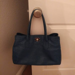 FURLA LIKE NEW APPALOOSA EAST-W BLUE OSTRICH EMBOSSED LEATHER HANDBAG