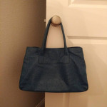 FURLA LIKE NEW APPALOOSA EAST-W BLUE OSTRICH EMBOSSED LEATHER HANDBAG