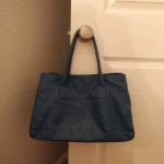 FURLA LIKE NEW APPALOOSA EAST-W BLUE OSTRICH EMBOSSED LEATHER HANDBAG