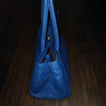 FURLA LIKE NEW APPALOOSA EAST-W BLUE OSTRICH EMBOSSED LEATHER HANDBAG