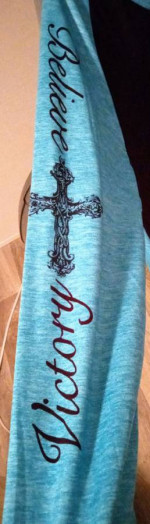 BN! Black Turquoise Blue Fancy Cross & Believe Victory Cross On Sleeves 20 Shirt