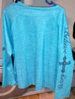 BN! Black Turquoise Blue Fancy Cross & Believe Victory Cross On Sleeves 20 Shirt