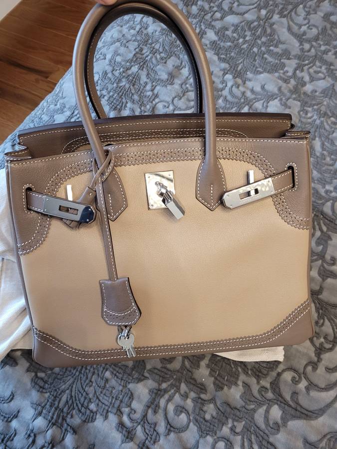 Hermes The Ghillies Brikin 30cm Silver hardware grey bag handbag

