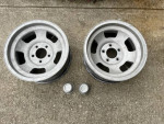1 pair vintage GM Chevy Aluminum slots 15" w/center caps