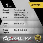 1 (One) Tire LikeNEW Continental ProContact TX SSR RFT 225/45R19