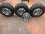 FOUR 15X8 RALLEY WHEELS WITH RING CAPS [5 bolts]