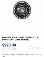 2002-2018 Dodge Ram 1500 Steel 20 inch wheel and 275/60/20 Bridgestone
