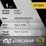 1 (One) Tire LikeNEW Pirelli P Zero 285/35ZR20 No Patch #77057