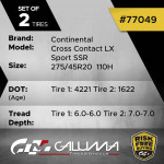 Set of 2 Tires Continental Cross Contact LX Sport SSR 275/45R20